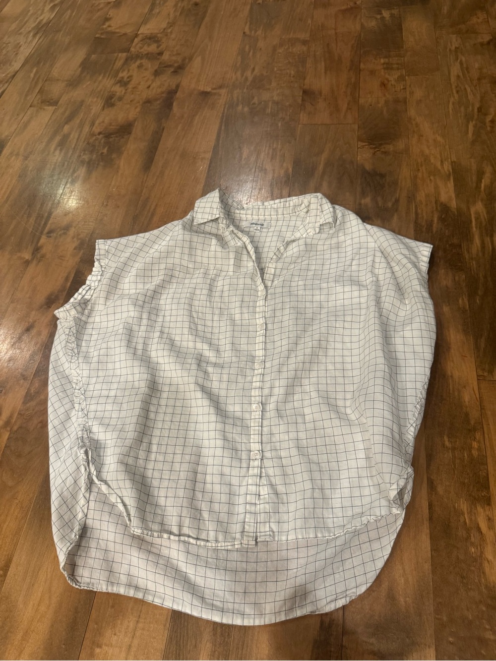 Madewell White Button-Front Sleeveless Windowpane Top